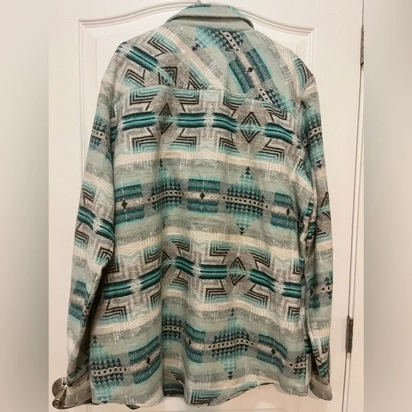 Rock & Roll Denim Men’s Beige Teal Turquoise Aztec Jacket Shacket, Size XXL, NWT - Picture 4 of 11